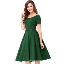 Belle Poque à manches courtes à encolure en V 40s 50s 60s Vintage Retro Vert foncé Party Dress BP000097-3